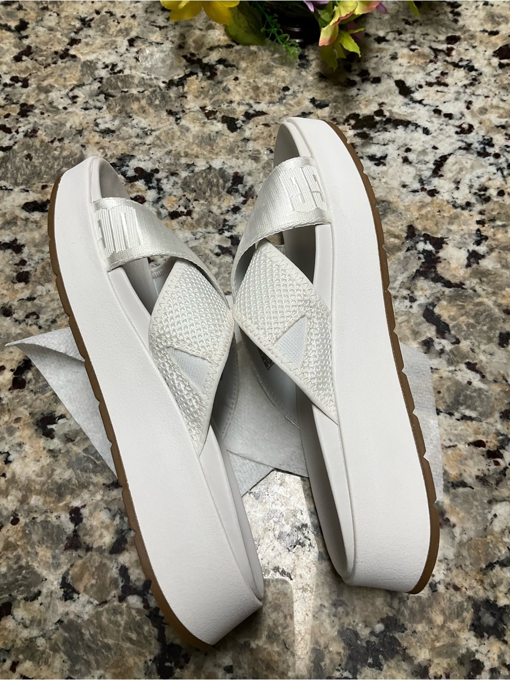 UGG Women’s White Emily Mesh Slide Wedge Sandals Logo Crossband NWOT - Picture 5 of 6